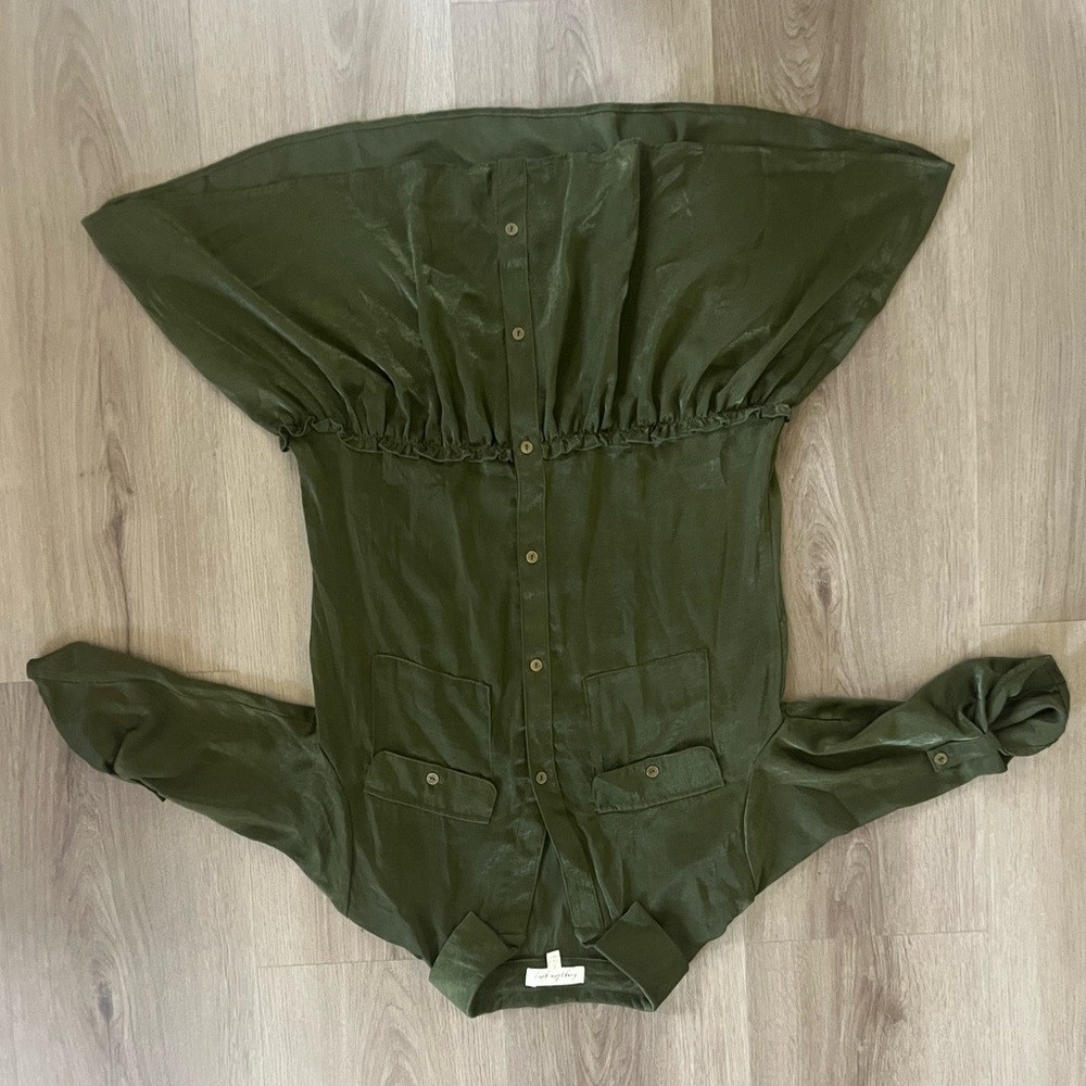 Silky Olive Green Button-Up Dress